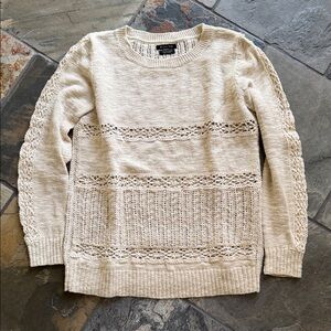 Massimo Dutti Cream Cotton Ramie Crew Neck Sweater Size Medium EUC